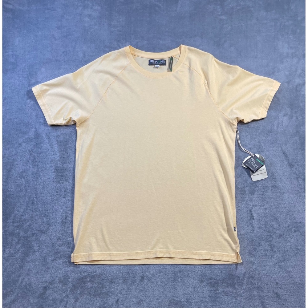Free Planet Mens Organic Cotton T-Shirt Large Yellow Raglan Sleeve Sustainable